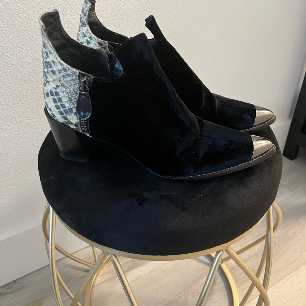 Stuart Weitzman velvet and croc bootie